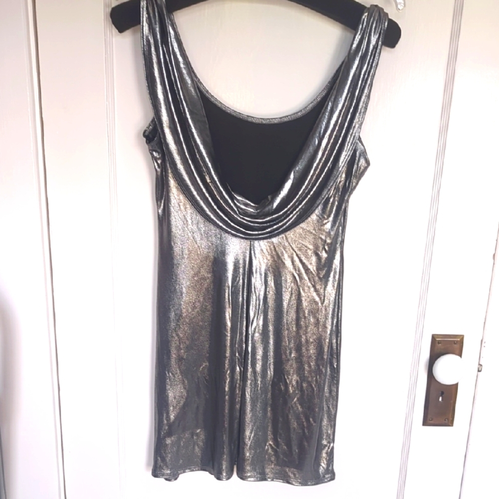 As U Wish Shimmering Silver Drape Tank Top Cowl Neck Size M Or L